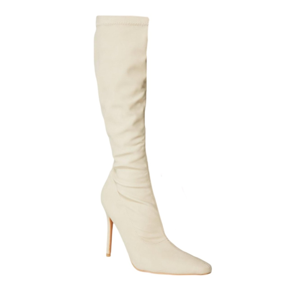 NASTY GAL • Leather Pointed Toe Knee High Boots